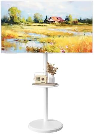 Small Rolling TV Stand for 10-46 Inch TVs with Shelf and Hidden Wheels | Mobile TV Cart ,Portrait to Landscape,Modern Floor TV Stand for Living Room,Height Adjustable,Max VESA 200x200mm (White)