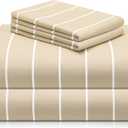 LuxClub 4 PC Queen Size Sheet Set, Breathable Luxury Bed Sheets, Deep Pockets 18" Wrinkle Free Cooling Machine Washable Hotel Bedding (Striped Cream)