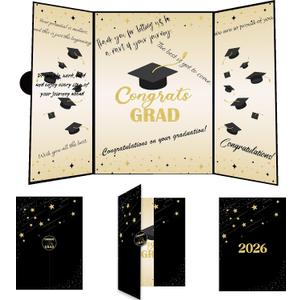 Black and Gold Graduation Sign in Book 2026, 2026 Graduation Guest Book, Congrats Grad Party Decorations for High School, College, Class of 2026 Ceremonies Decorations