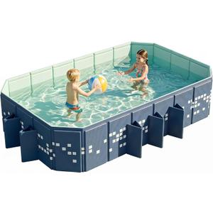 Foldable Pool Non-Inflatable, 102"×65"×20" Large Collapsible Swimming Pool for Kids Adults, Hard PVC Board, 10 Triangle Supports, Family Backyard Outdoor Pool, Blue