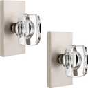 Glass Brushed Nickel Dummy Door Knobs Interior, Crystal Glass Dummy Door Handles Modern Rectangular for Closet Bifold Doors, 2 Pack, Silver