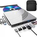 External CD/DVD Drive for Laptop with Carrying Case,DVD Player for Laptop,Portable CD Burner with 4 USB Ports, 2 TF/SD Card Slots,CD Disk Drive Player Reader Write (Silver)