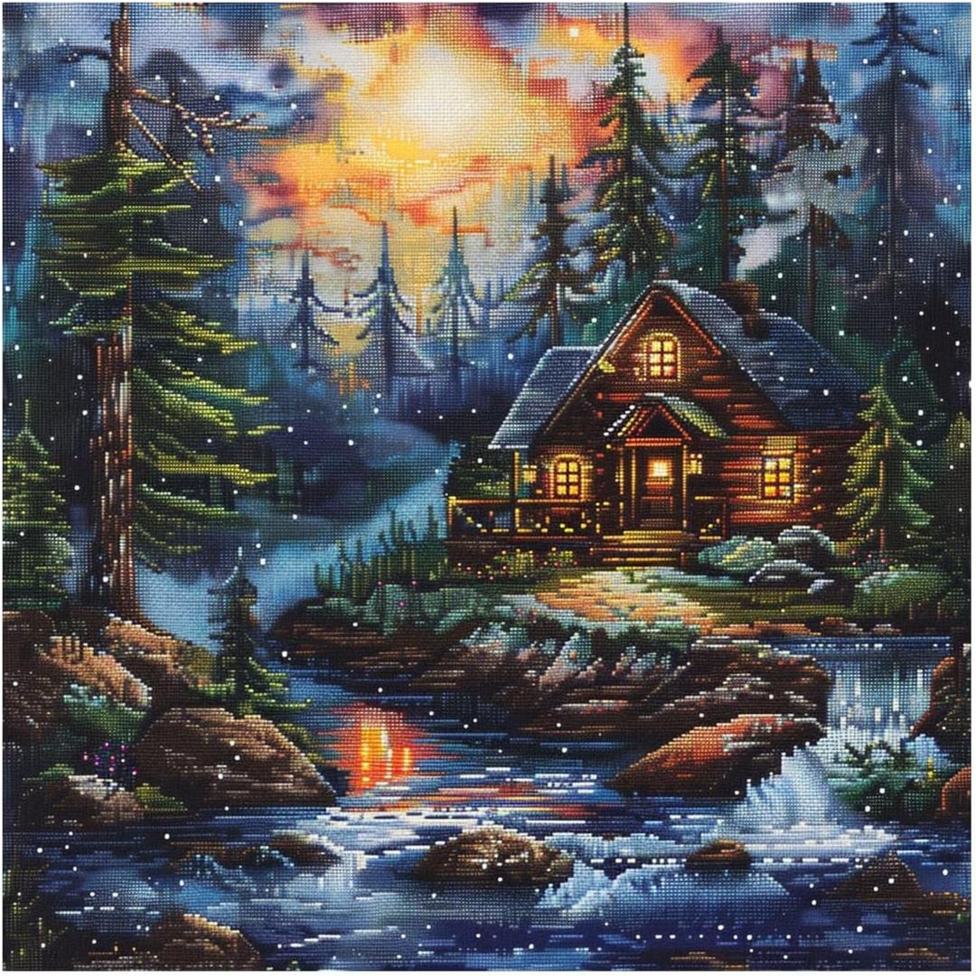 Xinpinzhou River 11ct Cross Stitch Kits, 11 CT Funny Pre Printed Counted Stamped Cross Stitch Embroidery Needlepoint Cottage Patterns Kits for Beginners Adults Crossstitch 40 x 40 cm