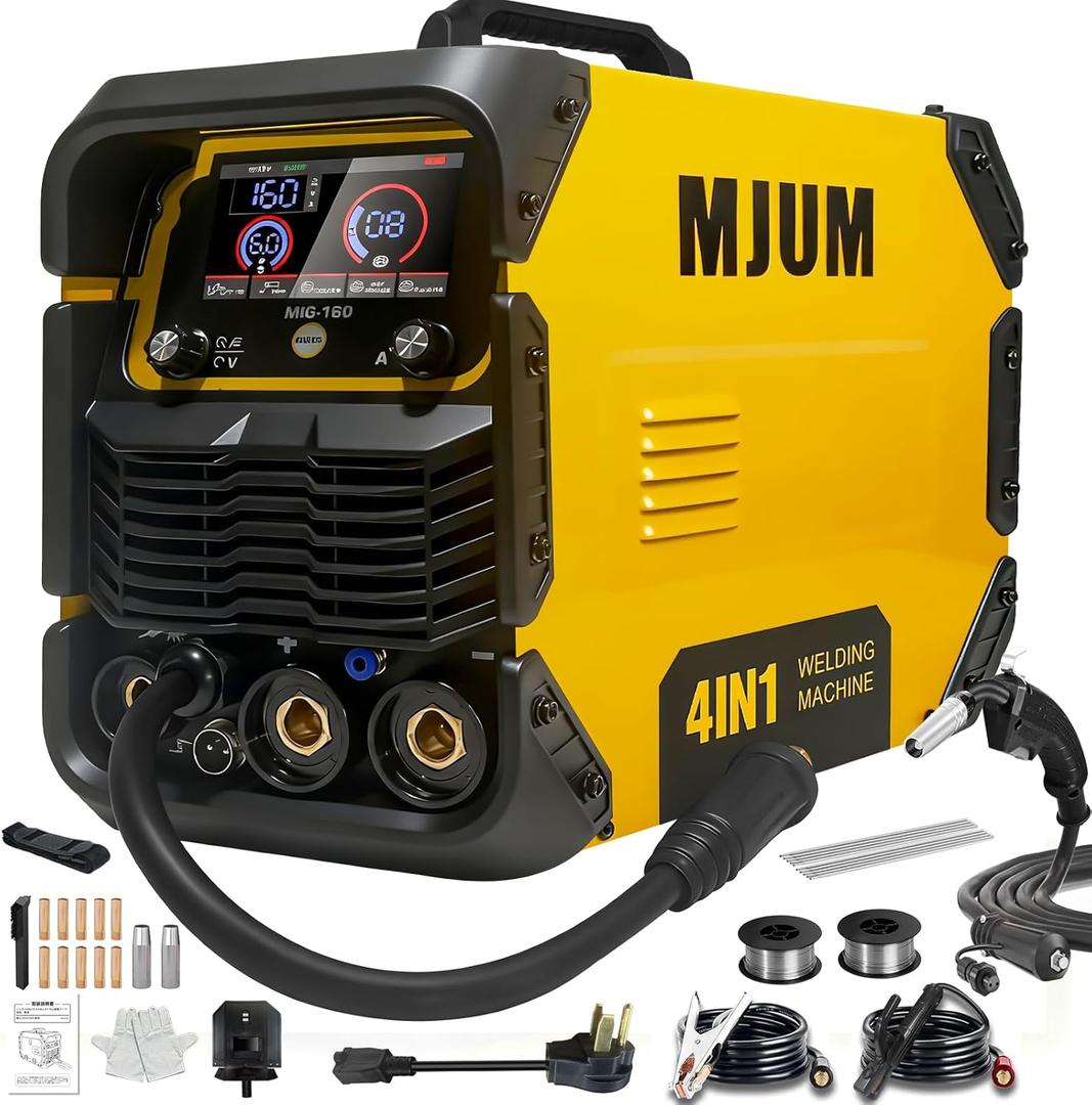 160A 4-in-1 AI Welding Machine: Dual Voltage 110V/220V Gas MIG/Flux Core/Lift TIG/Stick Welder  Smart Synergic Control IGBT Inverter HD LED Display for Home Repair Auto Restoration Metal Fabrication
