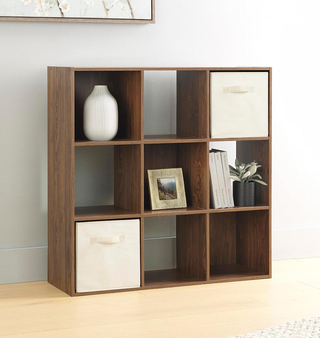 Whitmor 9 Cube Storage Organizer, Open Storage Display Bookshelf, Storage Cabinet for Living Room, Bedroom, Home, Office, Walnut, 9 Cube, 35.5"L x 11.7"W x 35.5"H