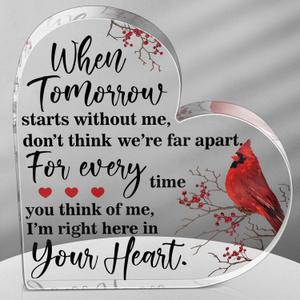 Yulejo Red Cardinal Gifts Catholic Hummingbird Sympathy Memorial Gift for Loss of Loved One Sympathy Acrylic Heart Decor Sign Table Centerpieces Remembrance Decor Christmas Condolence