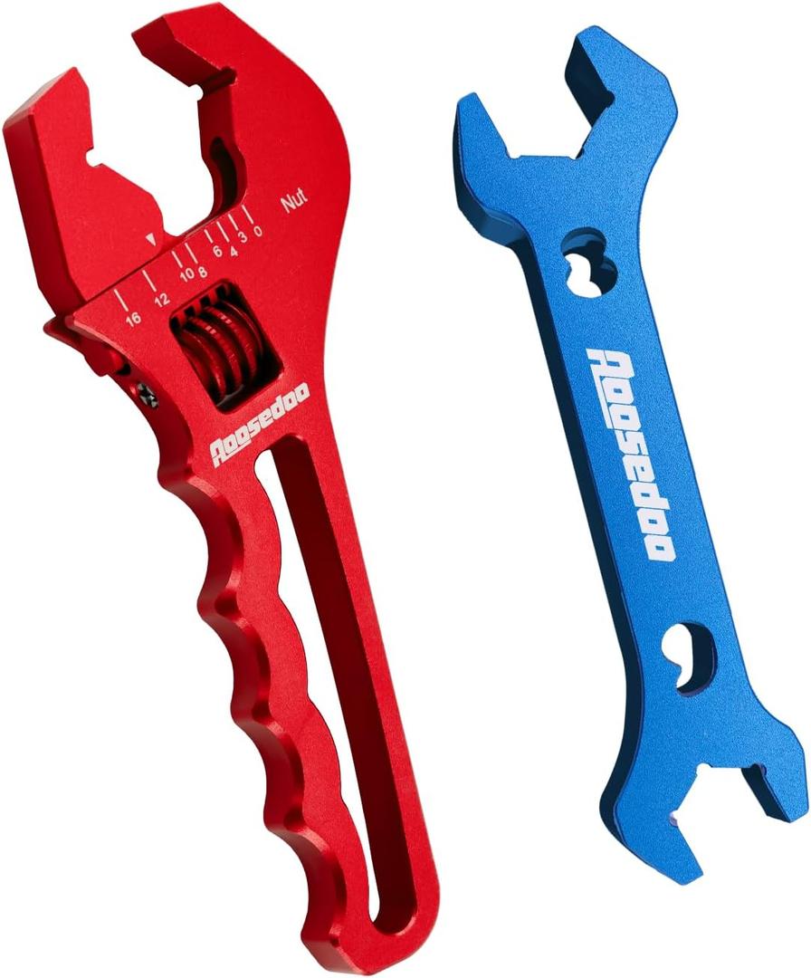 Adjustable AN Fittings Wrench AN Wrench for Hose Fitting Adapters AN Fitting Tool 3AN-16AN Lightweight Aluminum Red. With a Double Hose End Fitting Wrench 6AN Socket-AN8 B-nut Blue