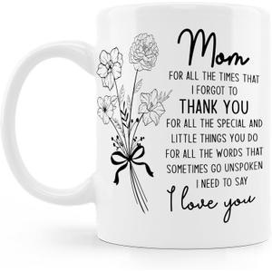I Love You Mom Coffee Mug Cup, Mother's Day Birthday Gifts For Mom from Daughters Sons, Best Mama Mother Mommy Gifts Ceramic Coffee Mug 11 Oz