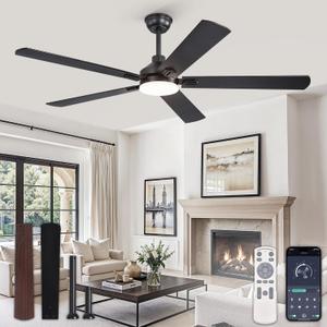ZMISHIBO 60" Ceiling Fans with Lights, Black Modern Ceiling Fan with Remote, Farmhouse Indoor Ceiling Fan with Dual Finish Blades, Quiet & Strong Motor, Bright LED Light.