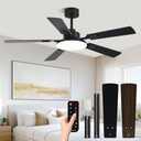 Conciseer 52 Inch Ceiling Fans with Lights and Remote for Bedroom Living Room Kitchen Office, Indoor/Outdoor Use, 6CCT Dimmable, 5 Blades, 6 Speed Reversible Quiet DC Motor, Black/Wood Grain