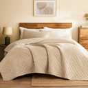 L'AGRATY Velvet Quilt King Size: 3-Piece Reversible Luxury Velvet Bedding Comforter Set - Lightweight Oversized Quilted Bedspread Coverlet with 2 Pillow Sham for All Season - Light Taupe Quilt