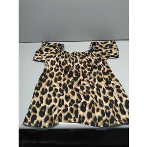 SweatyRocks Women's Off The Shoulder Leopard Print Blouses Summer Short Sleeve Tops Going Out, Size M