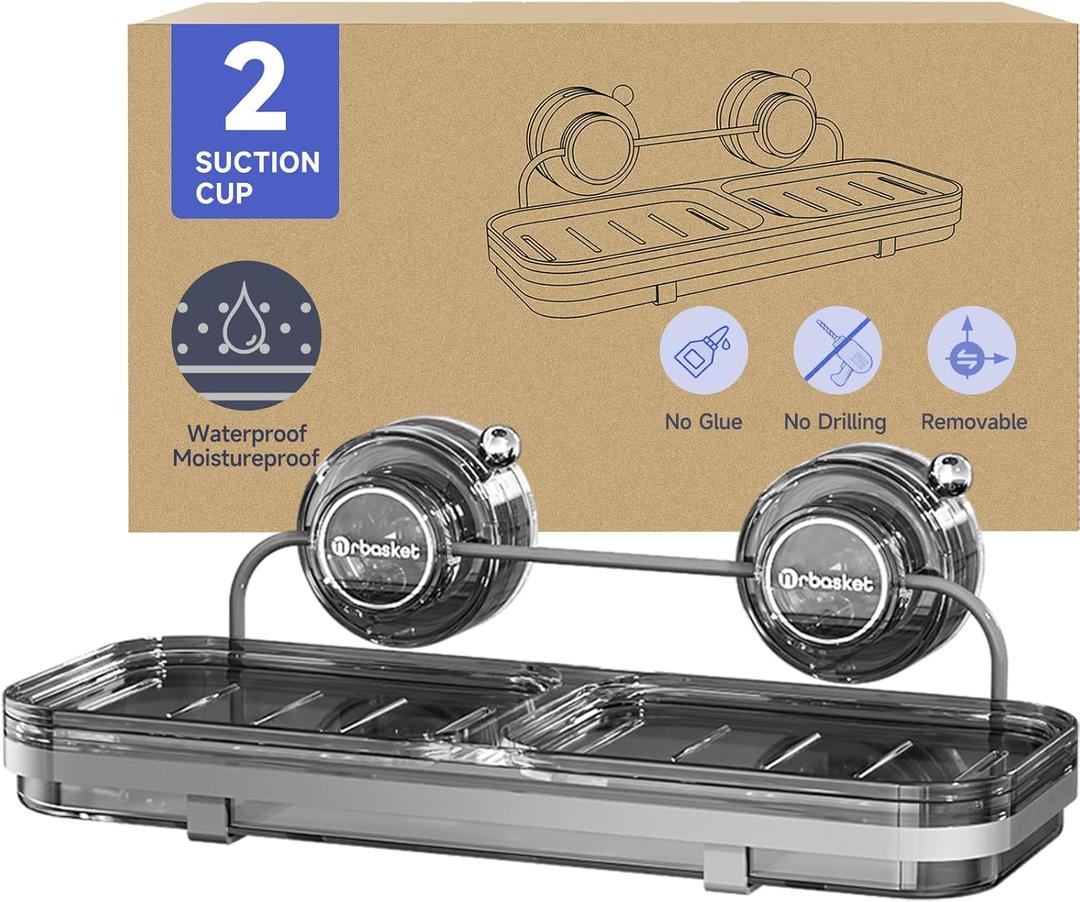 Soap Dish for Shower Suction Cup Wall Soap Bar Holder Self Draining NO-Drilling Removable Sponge Holder for Bathroom Bathtub Kitchen Sink Waterproof Strong Vacuum Suction Adhesion