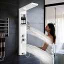 Shower Panel Tower System with Shelf, Multi-Function Shower Tower System With 4 Body Spray, 5 Handheld Settings & Tub Spout, Rainfall + Waterfall Shower Head, Rain Massage Spa System