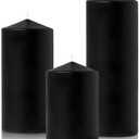 Set of 3 Different Size Black Pillar Candles, Unscented Dripless Large 3x4 3x6 3x8 Inch Long Lasting Cylinder Column Wax Candles for Halloween Home Table Decor Power Outage Emergency Hurricane