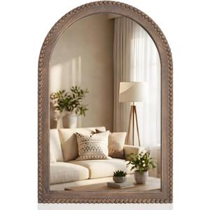 Vercraft 36" x 24" Arched Wall Mirror Wooden Arch Farmhouse Mirror with Wooden Beaded Frame Rustic Wall Decor for Entryway, Bathroom & Living Room