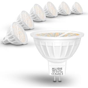 ALIDE MR16 Led Flood Bulbs 5W, Replace 50W Halogen,Wide Angle 120 Degree Beam,GU5.3 Bi-Pin 2700K Warm White,12V MR16 LED Bulb for Overhead Tracking Flood Recessed Accent Landscape Lighting,6 Pack