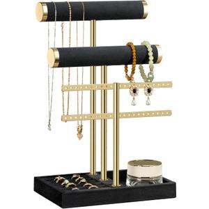 3 Tier Bracelet Holder Display - Detachable T Bar Black Velvet Bracelet Holder, Jewelry Holder Organizer for Bracelet, Necklace, Earrings, Rings