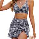 Blooming Jelly Women's High Waisted Bikini Sets Tummy Control Bathing Suit Two Piece Swim Suit 2026 Retro Swimsuit(Black White Plaid, Large)