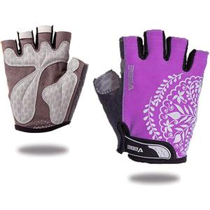 VEBE Women Cycling Gloves Non-Slip Shockproof Short Finger Gloves Outdoor Riding Mountain Bike Gloves (Purple,M)