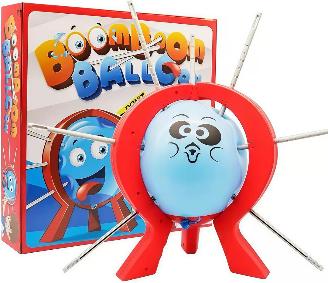 AALFA Balloon Pop Challenge Balloon Blast Party Game Family Fun Board Game with 10 Balloons, 9 Sticks, Dice, Stand, Red Frame