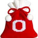 2 x Christmas Knit Drawstring Gift Bag Xmas Red and White Santa Sack with Alphabet Letter Design Reusable Wrapping Bag for Xmas Candy Goodie Party Favor 6.5 x 5.1 Inch Letter O