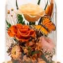 HUACHIPLUS Eternal Flowers with Butterfly: Forever Flower Arrangement-Elegant Preserved Flowers in Glass Dome-Romantic Valentines, Anniversary, Mom Gifts for Her-Flowers for Delivery Prime (Orange)