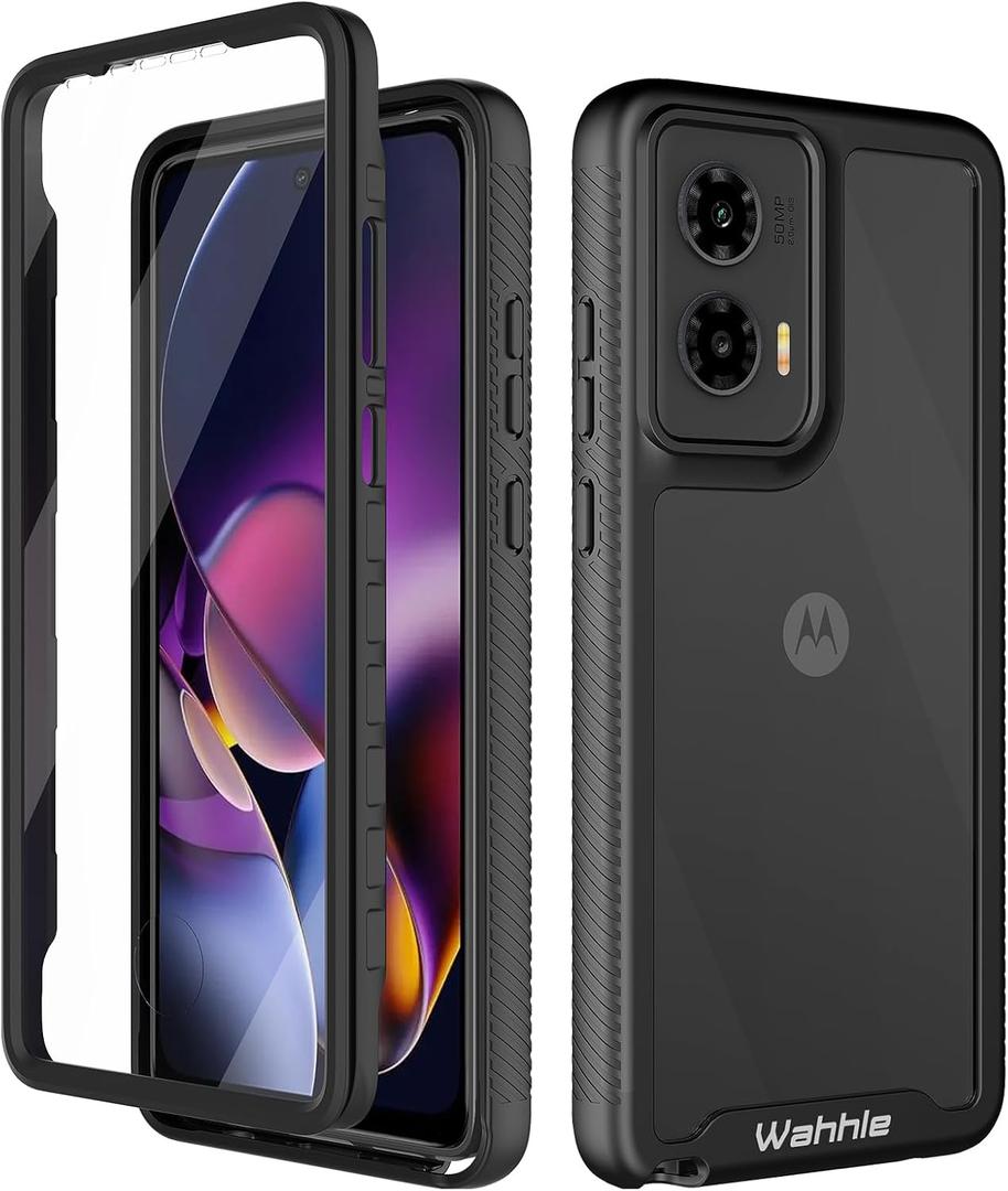 Wahhle Compatible with Moto G Stylus 5G 2024 Case, Built in Screen Protector Full Body Shockproof Slim Fit Bumper Protective Phone Cover for Motorola G Stylus 5G 2024 Men Women-Black/Clear