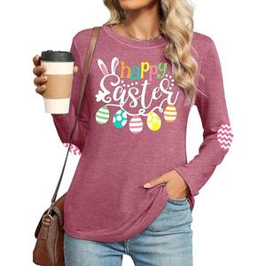 Easter Shirt for Women: Happy Easter Shirts Bunny Shirt Cute Rabbit Graphic T Shirts Casual Long Sleeve Tee Tops(Pink1, Small)