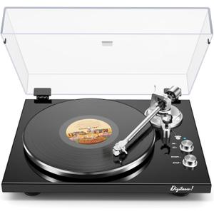 Belt Drive Turntable for Vinyl Record Player, Bluetooth Output, Built-in Phono Preamp, USB Digital Output, Magnetic Cartridge, 33/45 RPM, High-Gloss Wood Design, No Built-in Speakers