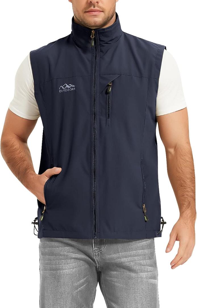 Flygo Mens Summer Casual Lightweight Outdoor Work Fishing Photo Travel Utility Vest with Pockets (Small, 01 Navy Blue)