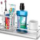 Silver Toothbrush Holders for Bathrooms, 4 Slots Tooth Brushing Organizer, Electric Tooth Brush Toothpaste Holder, Kitchen Countertop Sink Caddy Storage