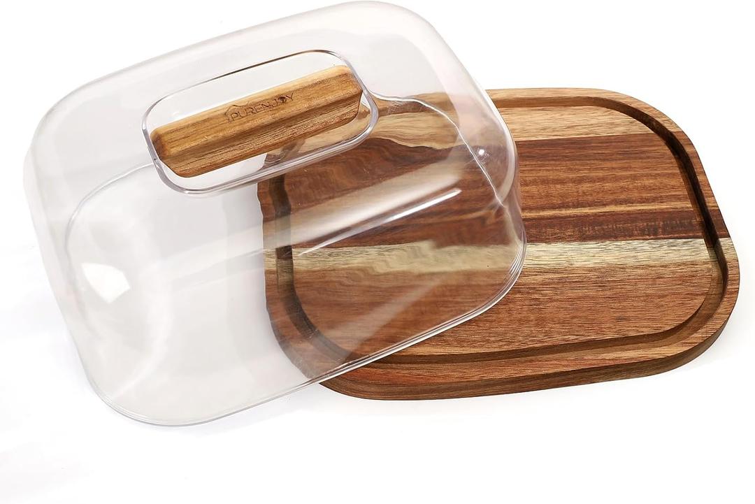 Small Wooden Cake Stand with Lid, Acacia Wood Pastry Display Tray for Cupcake, Cheese, Desserts, Fruits  Elegant Serving Platter with Cover for Parties and Kitchen