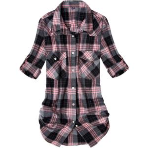 Alimens & Gentle Womens Flannel Shirt Long Sleeve Plaid Shacket Soft Casual Collared Loose Button Down Roll Up Blouses Tops (Medium, Pink Grey)