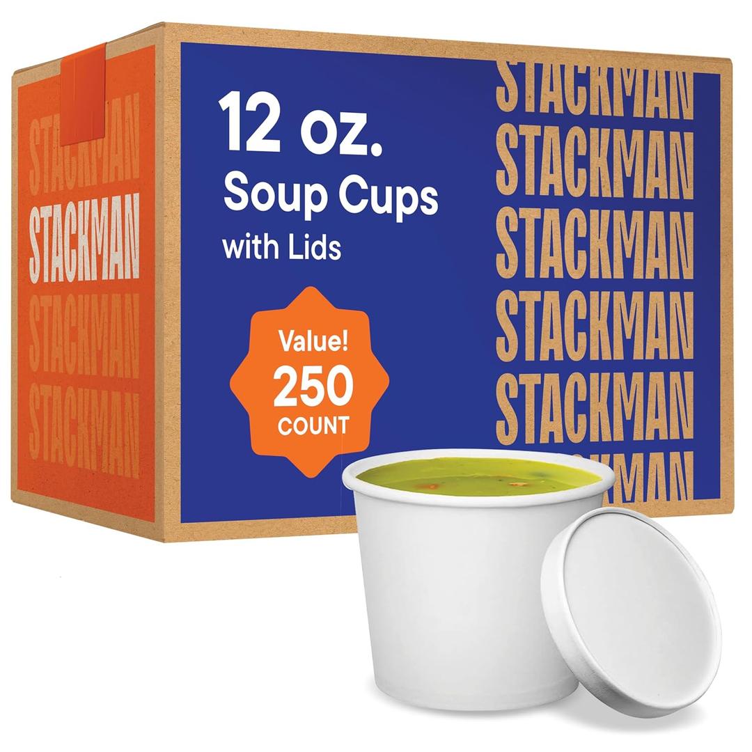 Paper Food Container with Lid, Insulated Food Cups with Vented Lids - Hot or Cold To Go Soup Cup, for Soups, Ice Cream and Yogurt - Eco-Friendly - White (Bulk: 12 oz.)