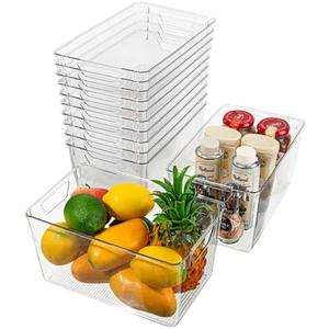 Attelite Clear Plastic Storage Bins,Large 12 Pack Pantry Organizer with Handle,BPA Free Plastic Storage Containers for Fridge,Closet,Bathroom,Under Sink and Kitchen Organization