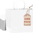 qiqee 13"x4.5"x10" Large Gift Bag with Handles 100PCS Gift Paper Bags White Bags Multiple Uses (Wide Large)