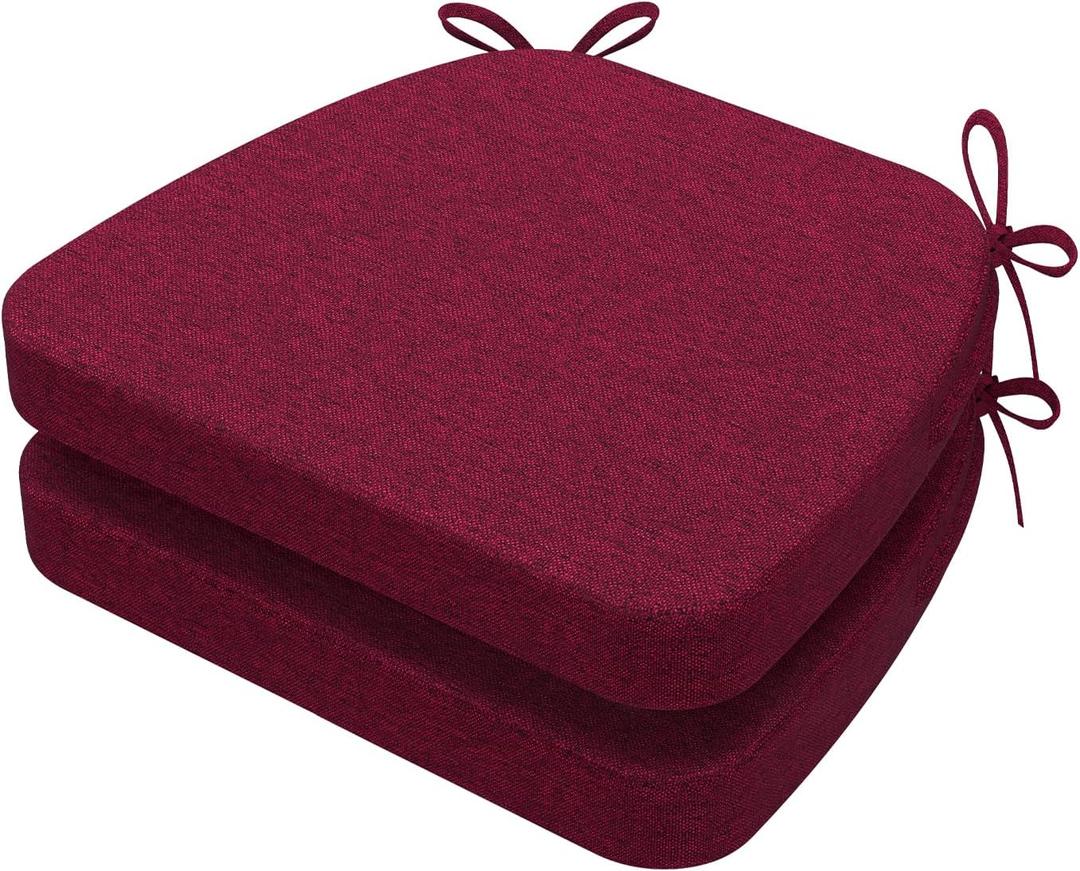 AAAAAcessories D-Shaped Chair Cushions, 2" Thick Dining Chair Pads with Ties and Removable, Machine-Washable Cover, 17" x 16", Set of 2, Wine Red