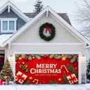 HOMETITUTE Christmas Door Banner 13x6ft Holiday Porch Decoration Red Background Merry Christmas And Happy New Year Pine Branches Ornaments Gifts Winter Seasonal Front Door Cover Wall Decor (Garage#12)