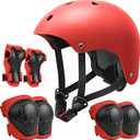 Kids Bike Helmet Set, Adjustable Helmet for Boys Girls, Toddler Pad Set with Knee and Elbow Pads for Bike, Roller, Skating, Scooter, Longboard and More Sports, Red (S: 18.9"-21.3"/2-8 years old)
