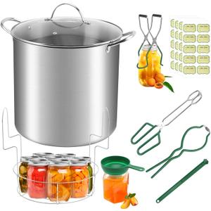 Stainless Steel 21.5QT Water Bath Canning Pot with Rack & Lid, Canning Supplies Starter Kit and 6 Pieces Canning Tools Set, Water bath Canner for Beginner