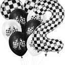 2 x 40 Inch Checkered Number Balloon, 2nd Birthday Number Balloons for Boy, Large Inflating Black and White Number 2 Race Car Theme Party Decor Supplies, for Birthday Party,Wedding, Anniversary