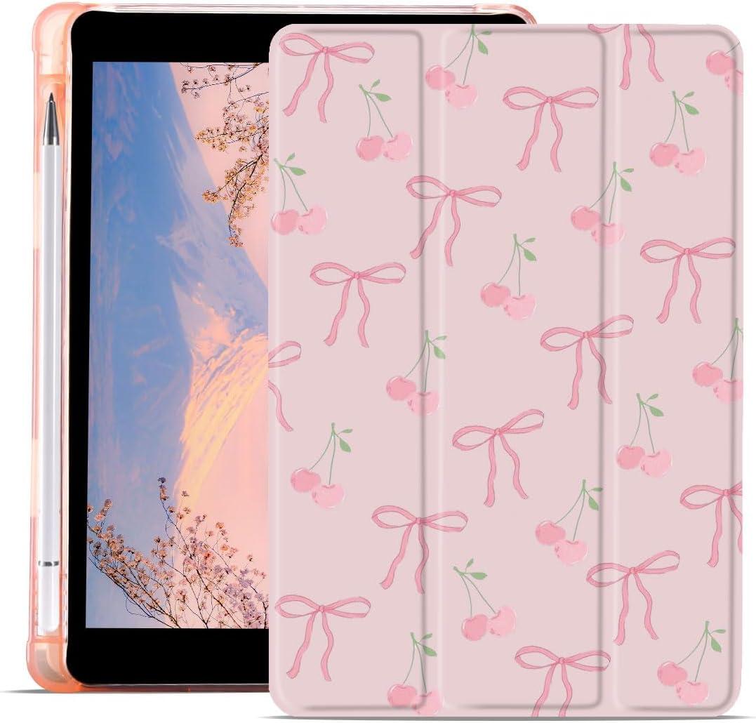 JOYLAND Cute Cherry Bowknot Case for iPad(A16) 11th Generation 2025 11"/iPad 10th Generation 2022 10.9" with Pencil Holder Lovely Bow Preppy Pink Girly Cover Auto Wake/Sleep Foldable Shockproof Case