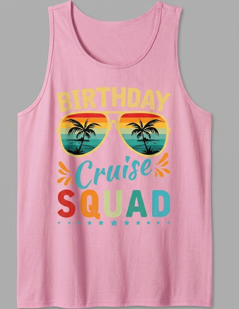 Women's Pink Birthday Cruise Squad Tank Top. Size Small