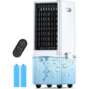 Evaporative Air Cooler w/ 4 Modes & 3 Speeds, Waterless Alert, 2.4-Gal Tank for 20H Cooling, 12H Timer, 20FT Remote, 70 Auto Swing Windowless Air Conditioner, Portable AC Unit for Bedroom