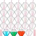 10 oz Valentine's Day Heart Shaped Cups with Lids and Straws Plastic Heart Drink Bottle Clear Plastic Tumblers Clear Drinking Cocktail Cups for Valentine's Day Birthday Party (24 Pcs)