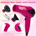 Hair Salon Toys for Girls, 36PCS Kids Pretend Play Makeup Sets, Dress Up Beauty Hair Stylist Toy Kit with Barber Apron, Hair Dryer, Curling Iron, Mirror, Scissors and Styling Accessories
