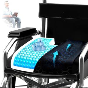 Mullow® Gel Wheelchair Seat Cushion | Anti-Slip Chair Pad for Adults & Seniors | Coccyx, Sciatica, Back & Ulcer Pain Relief | Waterproof Cover, Strap