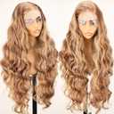 SOKU 13x6 Lace Frontal Wig Blonde Highlights 32 Inch Long Body Wave Pre Plucked with Babyhair Knotless Transparent Lace Heat Friendly Highlighted Bouncy Wave Glueless Synthetic Hair Wigs