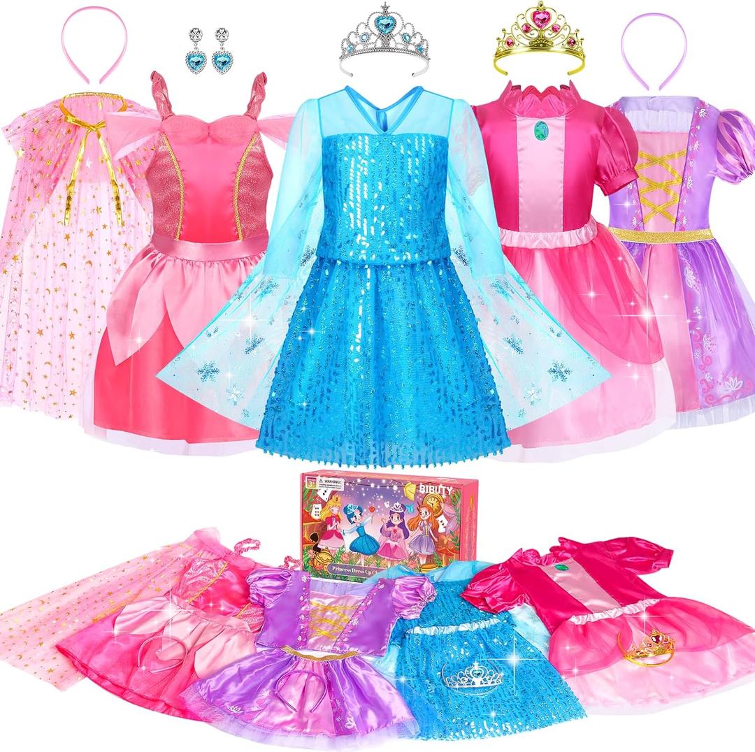 Princess Dress Up for Girls Toddler Dress Up Clothes for Girls 3-6, Role Play Princess Costume Christmas Birthday Gifts (Pink)